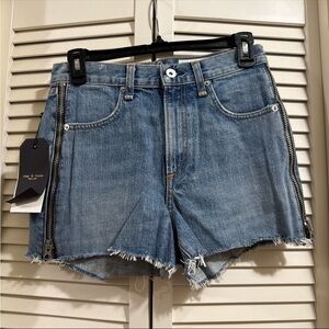 rag & bone Light Blue Jean Shorts with Zipper Accents
